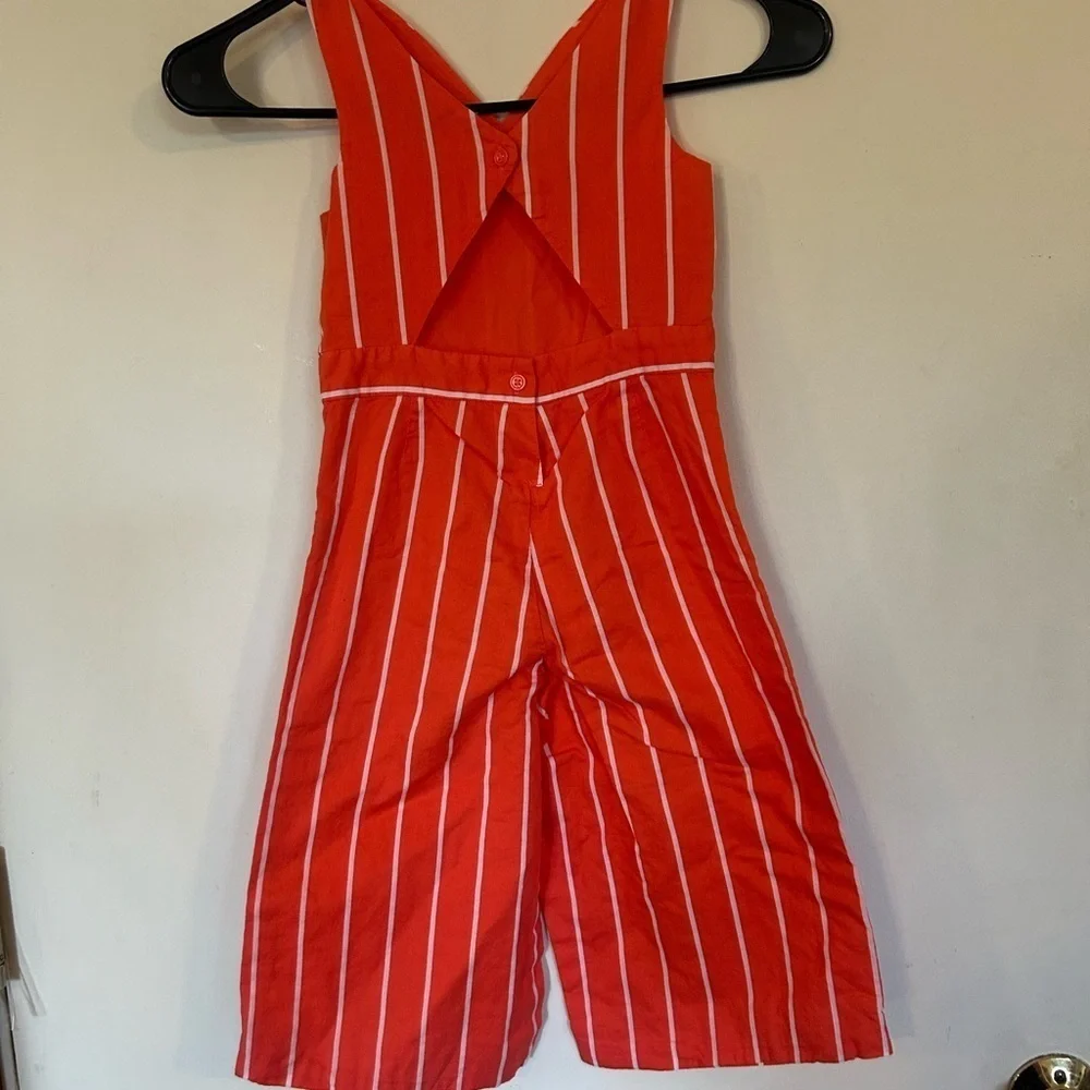 Girl's Janie and Jack Coral Orange Striped Jumpsuit Size 4 Cut out back